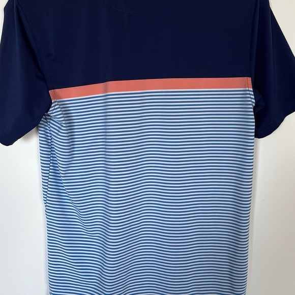 Masters Tournament Kids XL (12–14) Golf Polo Shirt Navy Blue Coral Stripe - Picture 4 of 5